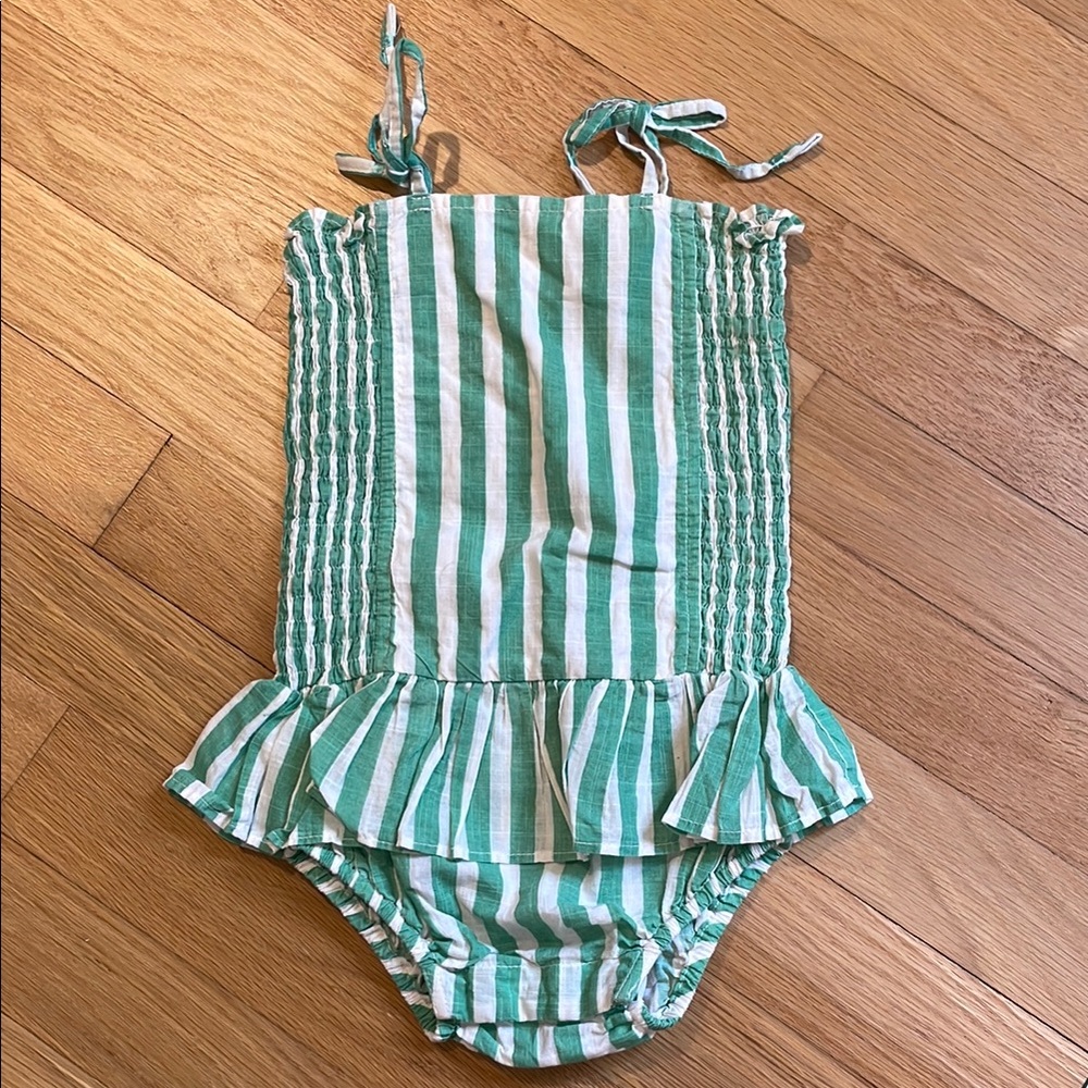 Almirah Green and White Striped Romper